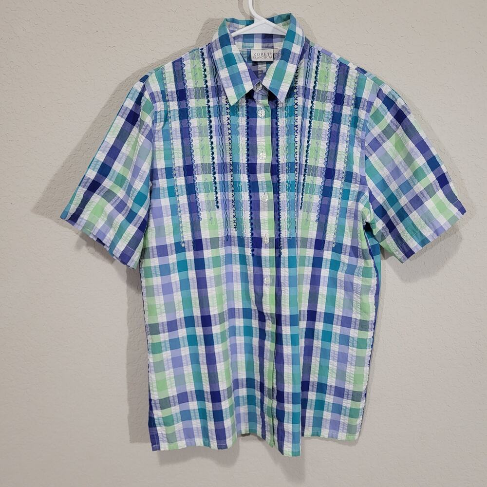Vintage Short Sleeve Button Up Shirt Womens M Koret Casual 80s Spring Summer